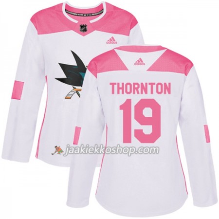 Nainen NHL San Jose Sharks Pelipaita Joe Thornton 19 Adidas 2017-2018 Valkoinen Vaaleanpunainen Fashion Authentic